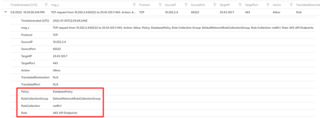 Screenshot of Network Rule event in the logs after enabling the “Network Rule name logging” feature.