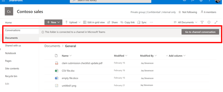 SharePoint folder connected to a channel in Teams