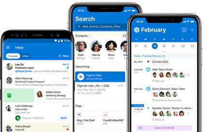 Outlook showing on three mobile devices