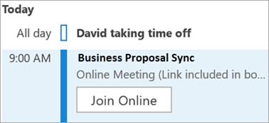 Shows Join Online button for meetings